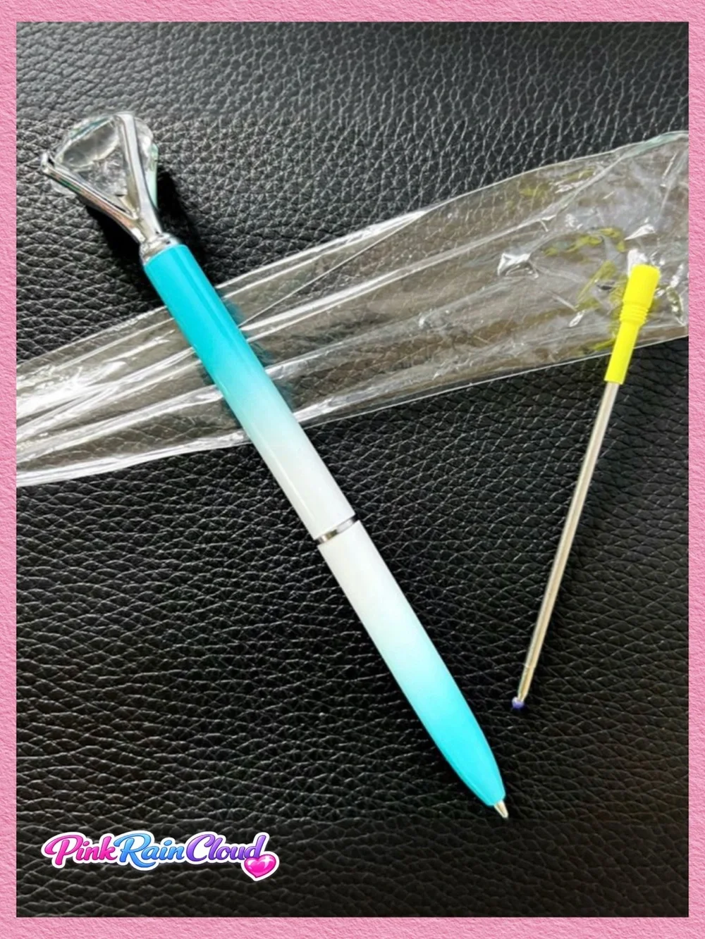 Diamond Top Ombre Metal Ballpoint Pen Blue White Refillable Black Ink